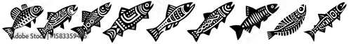 Hand-Drawn Trout Illustration, Freshwater Fish Tribal Folk Art Style Vector for River Wildlife Themes Design
