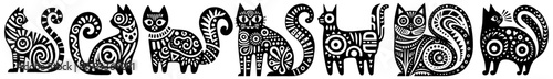 Hand-Drawn American Shorthair Illustration, Domestic Cat Tribal Folk Art Style Vector for Pet Lover Themes Design