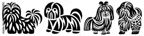 Hand-Drawn Shih Tzu Illustration, Small Dog Tribal Folk Art Style Vector for Pet Lover Themes Design