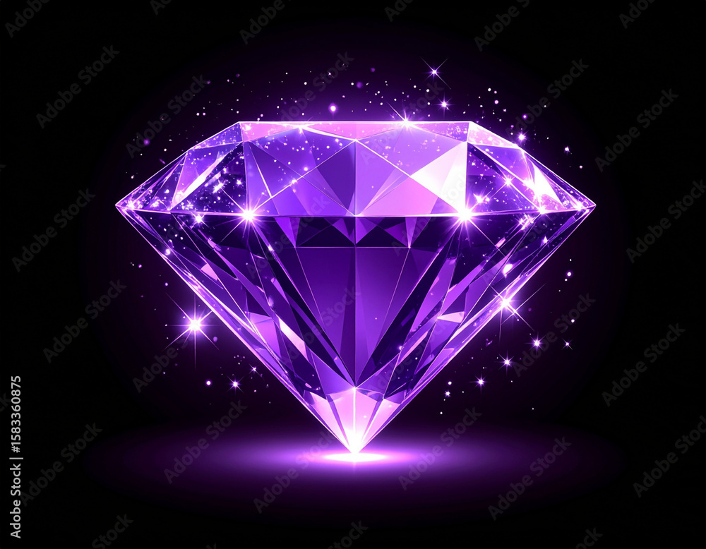 Glowing Purple Diamond with White Sparkles on Black Background Digital Illustration PNG Glowing Purple Diamond with White Sparkles on Black Background Digital Illustration PNG