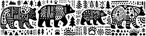 Hand-Drawn Brown Bear Illustration, Forest Animal Tribal Folk Art Style Vector for Woodland Wildlife Themes Design