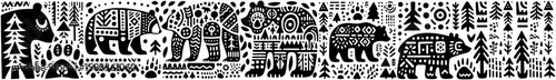 Hand-Drawn Brown Bear Illustration, Forest Animal Tribal Folk Art Style Vector for Woodland Wildlife Themes Design