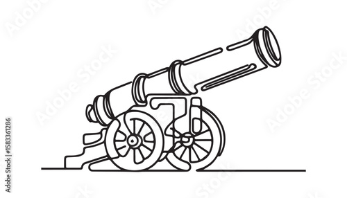 Continuous one single minimal line drawing cannon gun