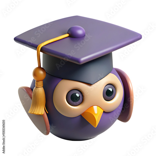 Adorable 3D Render of a Wise Owl Graduate Wearing a Graduation Cap, Perfect for Education...