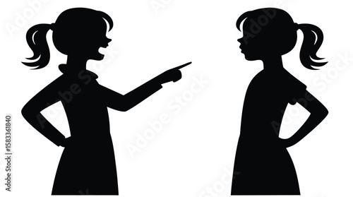 Silhouette of Two Arguing Girls – Vector Illustration of Conflict and Emotion