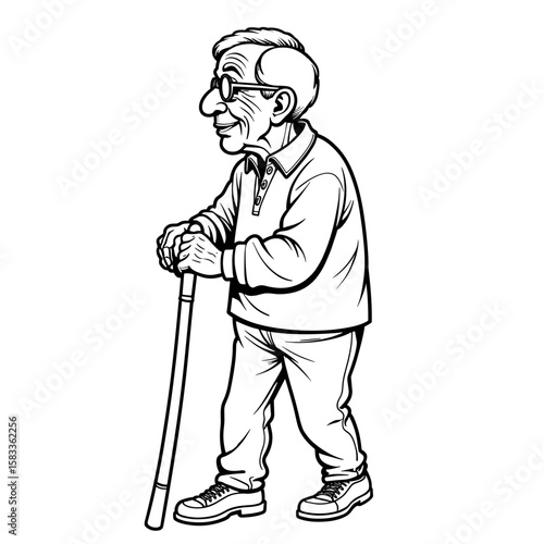 Elderly man with walking stick – Retiree mobility, aging gracefully