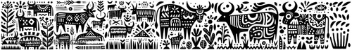 Hand-Drawn Heck Cattle Illustration, Domestic Animal Tribal Folk Art Style Vector for Farm and Heritage Breeds Themes Design