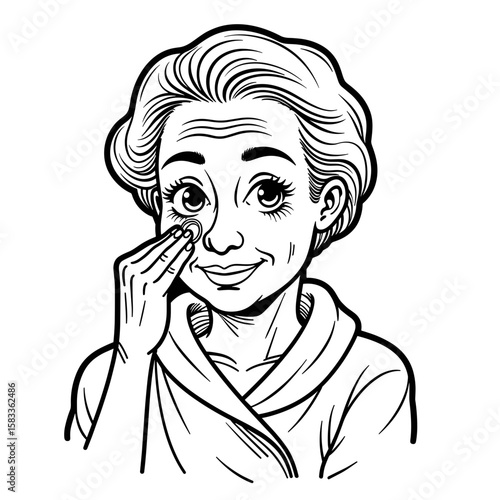Elderly woman applying face cream – skincare routine