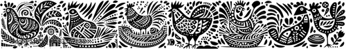 Hand‑Drawn Rooster Illustration, Tribal Farm Folk Art Pattern Vector for Agriculture and Morning Theme Designs
