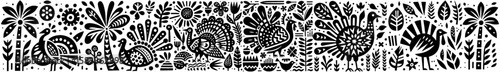 Hand‑Drawn Broad Breasted White Turkey Illustration, Tribal Farm Folk Art Pattern Vector for Livestock and Autumn Harvest Theme Designs