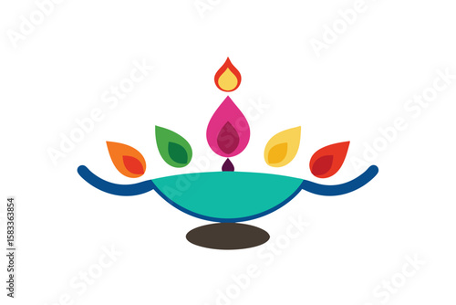 Artistic oil lamp with multicolor petal ring vibrant glow vector art illustration
