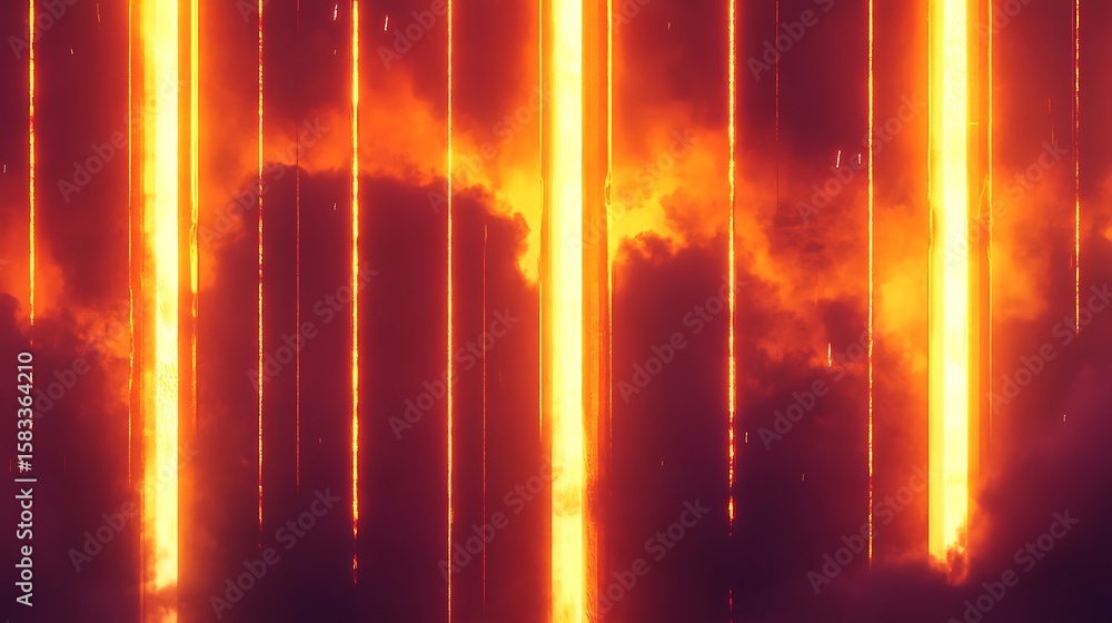 Fototapeta premium Fiery vertical lines through a dark cloud