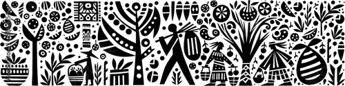 Hand-Drawn Harvest Illustration, Agriculture Tribal Folk Art Style Vector for Farming and Autumn Themes Design