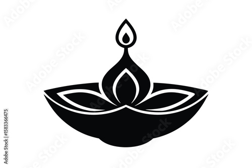 Clay Diya with lotus petal frame spiritual bloom vector art illustration