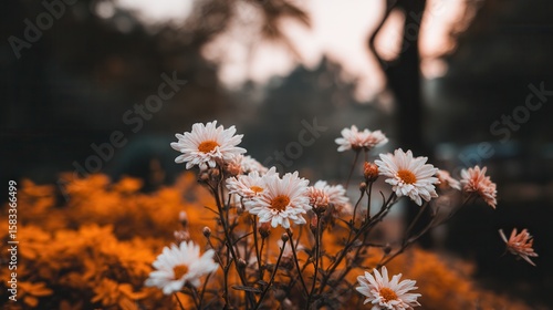 Daisies in autumn sunlight