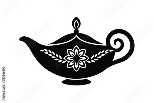 Clay lamp with stylized floral motif frame elegant illumination vector art illustration