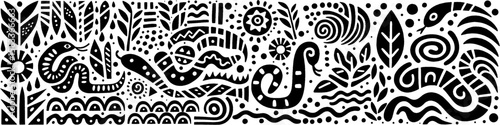 Hand-Drawn Snake Illustration, Reptile Animal Tribal Folk Art Style Vector for Wildlife and Nature Themes Design