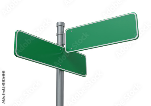 Isolated Empty Green Street Sign Post for Directions