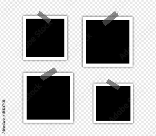 Photo frames with tape on transparent background