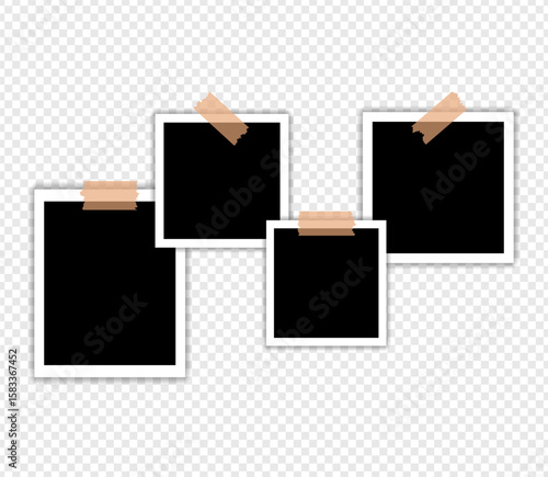 Photo frames with tape on transparent background