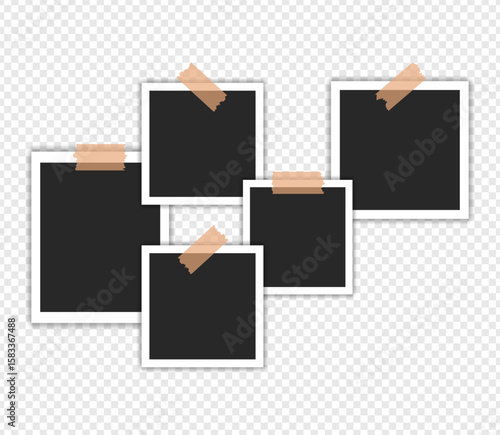 Photo frames with tape on transparent background