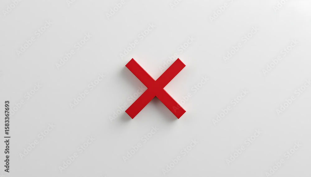 Obraz premium Flat red X mark icon on a white background. Minimalist and clean design, perfect for use in interfaces, alerts, or infographic elements. 