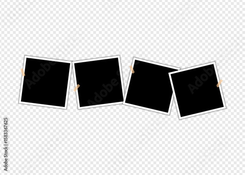 Photo frames with tape on transparent background