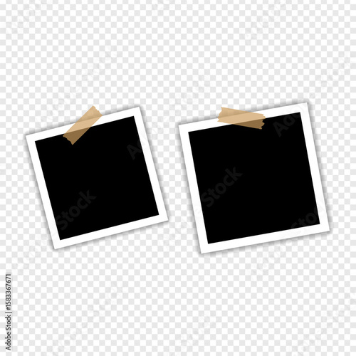 Photo frames with tape on transparent background
