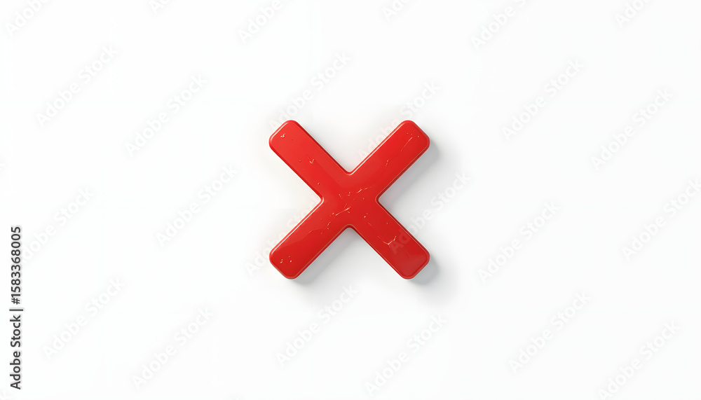 Obraz premium Flat red X mark icon on a white background. Minimalist and clean design, perfect for use in interfaces, alerts, or infographic elements. 