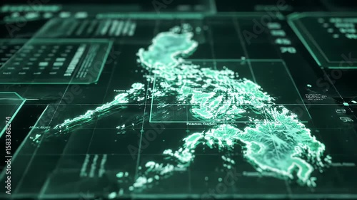 Philippines Map Digital Illustration in Cyan on Black Background with Glowing Data Network Perfect for Technology Websites