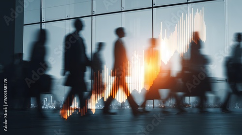 Rising Stock Market Graph, Silhouettes of Business People, Future Economic Growth Forecast, Global Financial Business Trends