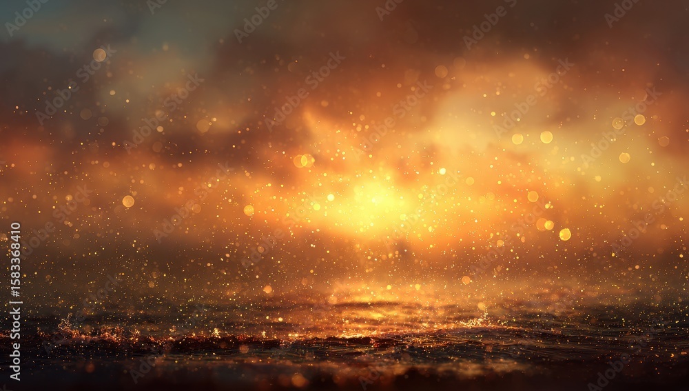 Fototapeta premium Golden sunset, fiery sky, misty ambiance