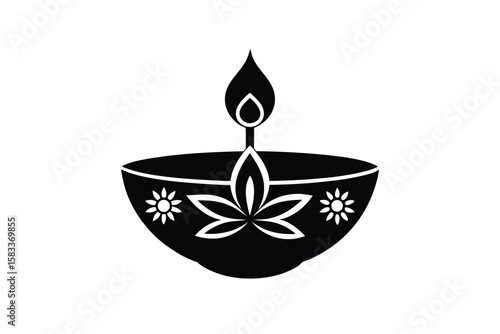 Diya with watercolor floral accents artistic light vector art illustration