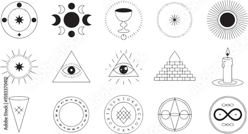 Celestial cosmic symbols occult mysticism esoteric astrology vector