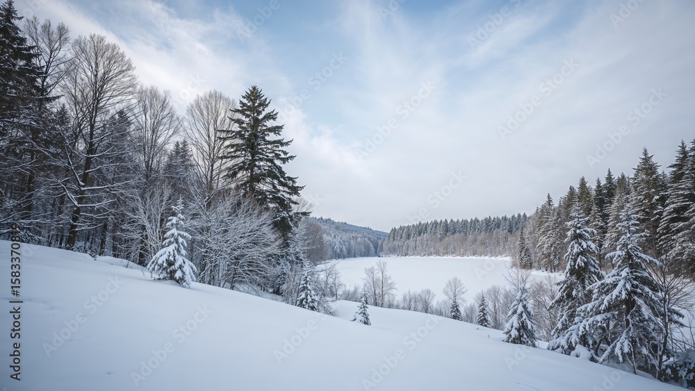 Fototapeta premium Snow-covered woodland in winter