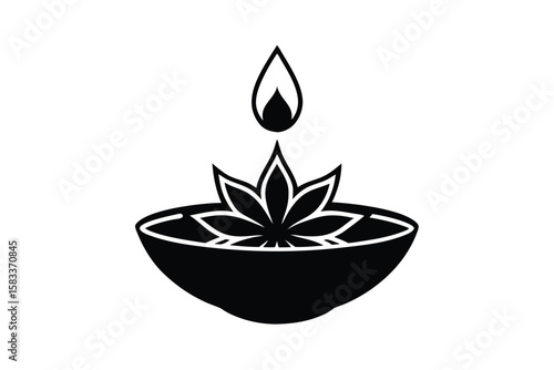 Earthy Diya with doodle style flower frame rustic charm vector art illustration