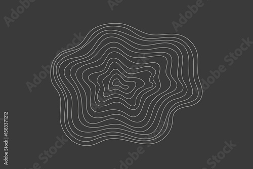 Topographic ring lines on black background. Abstract organic shape. Minimal eco vector background for branding or packaging.