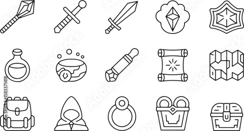 Fantasy adventure game items collection vector