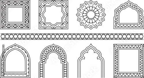 Geometric frames and borders with Islamic patterns vector