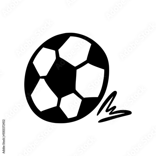 Hand-Drawn Soccer Ball Cartoon Vector – Black and White Sports Icon in Fun Doodle Style