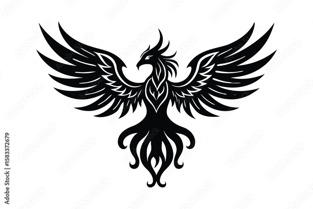 Obraz premium Fantasy phoenix with ornamental wings majestic avian vector art illustration