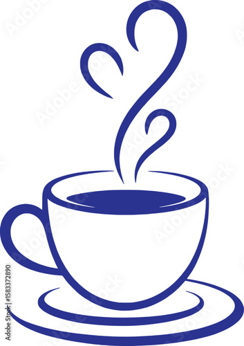 Steaming blue coffee cup with saucer and abstract swirls vector