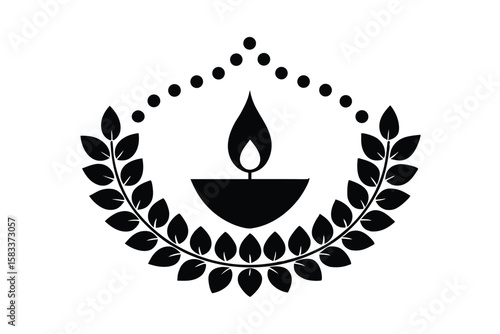 Festival Diya with tulip wreath border vibrant light vector art illustration