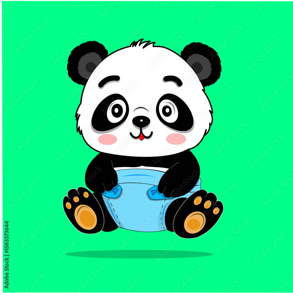 Fototapeta premium Cute panda sitting with a happy expression, ideal for children's books, mascot design, educational materials, and merchandise. Adorable and perfect for playful or friendly visual themes.