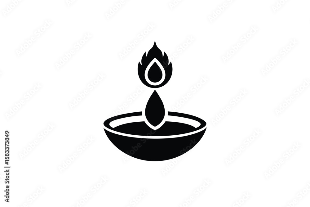 Flame lit Diya with delicate bloom ring serene light vector art illustration Flame lit Diya with delicate bloom ring serene light vector art illustration