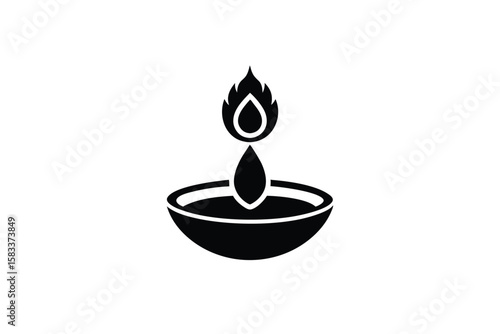 Flame lit Diya with delicate bloom ring serene light vector art illustration