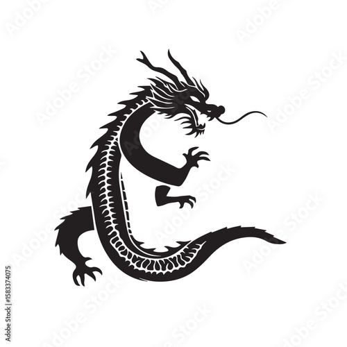 A powerful dragon, isolated on white background, embodying strength and mystique with its serpentine form and sharp claws
