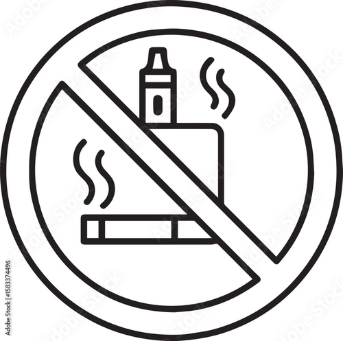No smoking, No vaping combined sign. High resolution line art vector illustration 