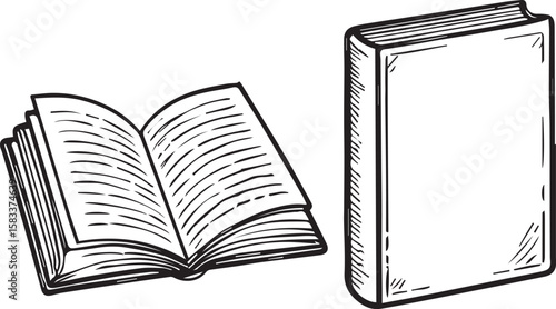 Opened and closed book set line art vector 