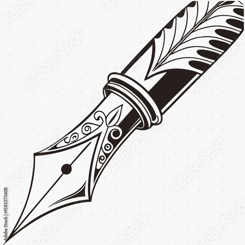 Vector art of an ornate fountain pen is isolated on white background